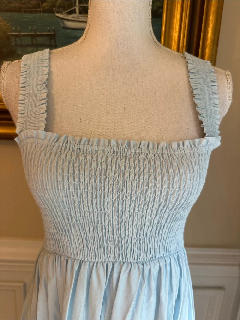 ZARA Light Blue Smocked Tiered Midi Maxi Dress